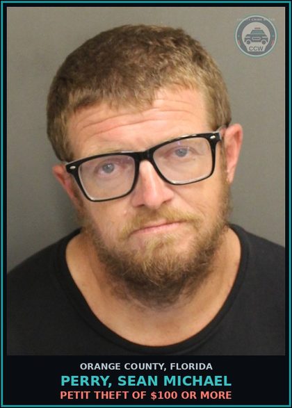 CCW arrest card for PERRY, SEAN MICHAEL in Orange County: PETIT THEFT OF $100 OR MORE