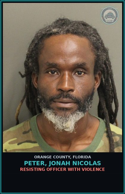 CCW arrest card for PETER, JONAH NICOLAS in Orange County: RESISTING OFFICER WITH VIOLENCE