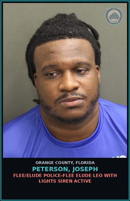 CCW arrest card for PETERSON, JOSEPH in Orange County: FLEE/ELUDE POLICE-FLEE ELUDE LEO WITH LIGHTS SIREN ACTIVE