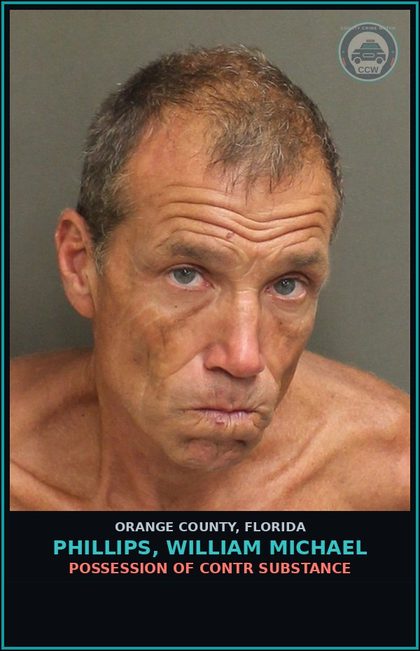 CCW arrest card for PHILLIPS, WILLIAM MICHAEL in Orange County: POSSESSION OF contr substance