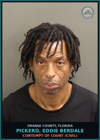 CCW arrest card for PICKERD, EDDIE BERDALE in Orange County: CONTEMPT OF COURT (CIVIL)
