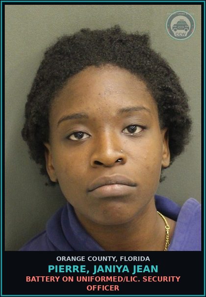 CCW arrest card for PIERRE, JANIYA JEAN in Orange County: TRESPASS-OTHER THAN STR/COV. (REF. LEAVE)