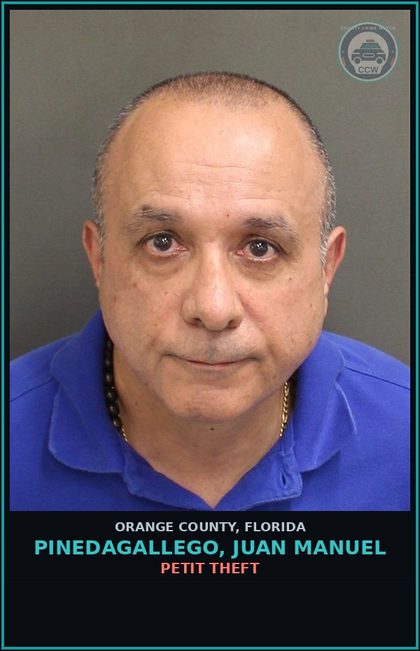 CCW arrest card for PINEDAGALLEGO, JUAN MANUEL in Orange County: OUT-OF-COUNTY WARRANT-OUT-OF-COUNTY WARRANT