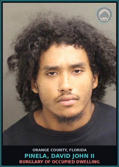CCW arrest card for PINELA, DAVID JOHN II in Orange County: BURGLARY OF OCCUPIED DWELLING