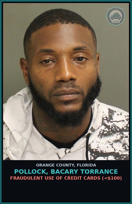 CCW arrest card for POLLOCK, BACARY TORRANCE in Orange County: WRITTEN/ELEC THREAT TO KILL BODILY HARM ANOTHER