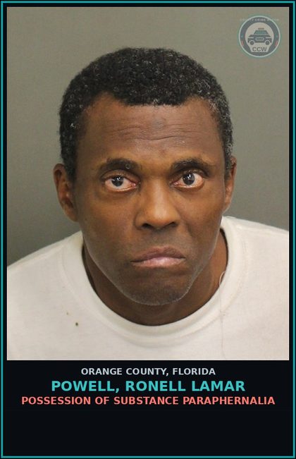 CCW arrest card for POWELL, RONELL LAMAR in Orange County: POSSESSION OF DRUG PARAPHERNALIA