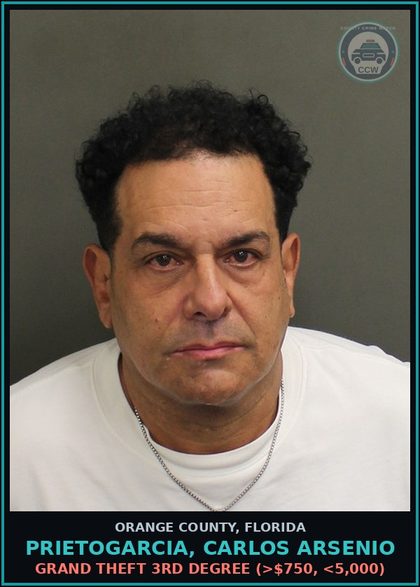 CCW arrest card for PRIETOGARCIA, CARLOS ARSENIO in Orange County: GRAND THEFT 3RD DEGREE (>$750, <5,000)