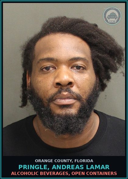 CCW arrest card for PRINGLE, ANDREAS LAMAR in Orange County: ALCOHOLIC BEVERAGES, OPEN CONTAINERS