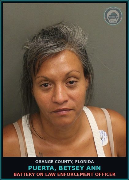 CCW arrest card for PUERTA, BETSEY ANN in Orange County: BATTERY ON LAW ENFORCEMENT OFFICER
