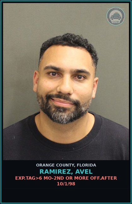 CCW arrest card for RAMIREZ, AVEL in Orange County: EXP.TAG>6 MO-2ND OR MORE OFF.AFTER 10/1/98