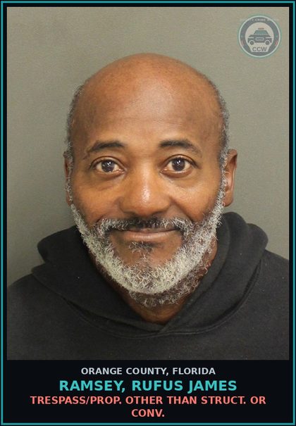 CCW arrest card for RAMSEY, RUFUS JAMES in Orange County: TRESPASS/PROP. OTHER THAN STRUCT. OR CONV.