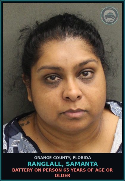 CCW arrest card for RANGLALL, SAMANTA in Orange County: BATTERY ON PERSON 65 YEARS OF AGE OR OLDER