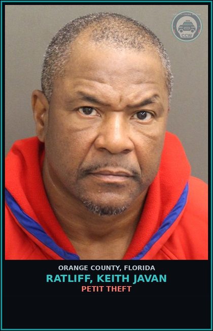 CCW arrest card for RATLIFF, KEITH JAVAN in Orange County: PETIT THEFT