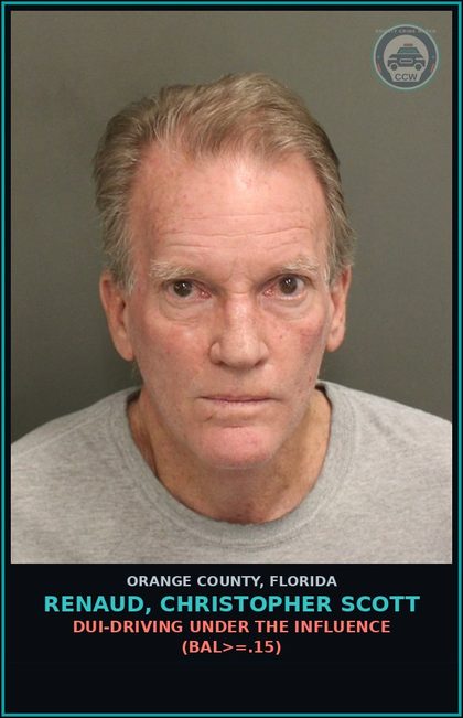 CCW arrest card for RENAUD, CHRISTOPHER SCOTT in Orange County: DUI-DRIVING UNDER THE INFLUENCE (BAL>=.15)