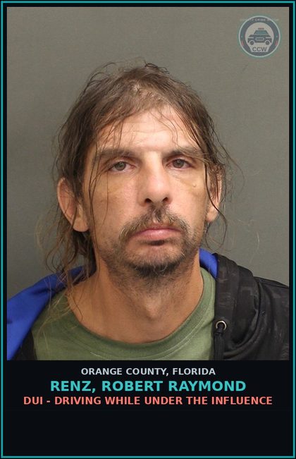 CCW arrest card for RENZ, ROBERT RAYMOND in Orange County: ALCOHOLIC BEVERAGES, OPEN CONTAINERS