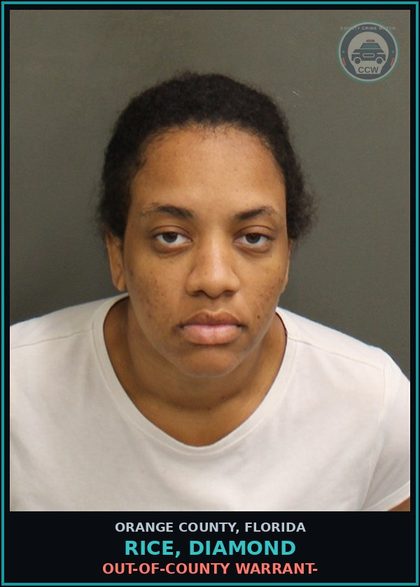 CCW arrest card for RICE, DIAMOND in Orange County: OUT-OF-COUNTY WARRANT-