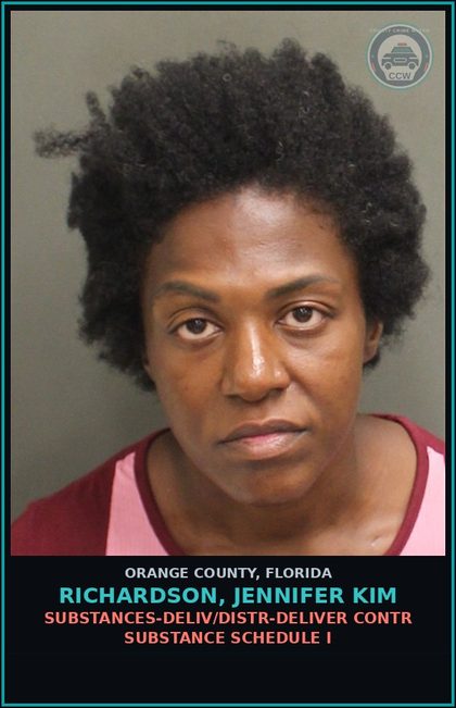 CCW arrest card for RICHARDSON, JENNIFER KIM in Orange County: DRUGS-DELIV/DISTR-DELIVER contr substance SCHEDULE I