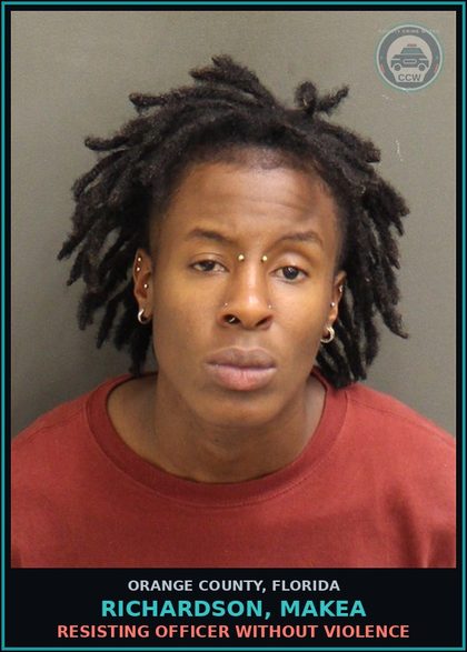 CCW arrest card for RICHARDSON, MAKEA in Orange County: REFUSAL TO LEAVE HOTEL AFTER NOTICE