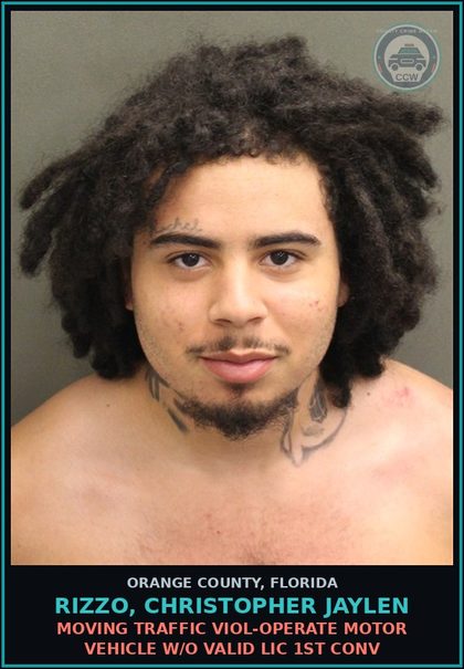 CCW arrest card for RIZZO, CHRISTOPHER JAYLEN in Orange County: MOVING TRAFFIC VIOL-OPERATE MOTOR VEHICLE W/O VALID LIC 1ST CONV