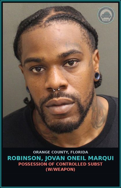 CCW arrest card for ROBINSON, JOVAN ONEIL MARQUI in Orange County: POSSESS OF Canna LESS THAN 20 GRAMS