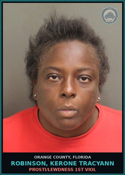 CCW arrest card for ROBINSON, KERONE TRACYANN in Orange County: Prosti/LEWDNESS 1ST VIOL