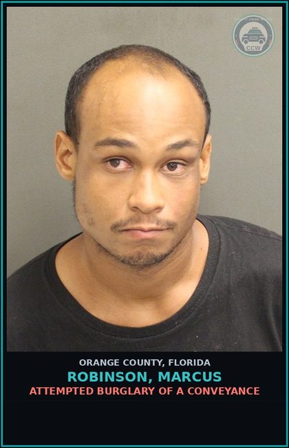 CCW arrest card for ROBINSON, MARCUS in Orange County: ATTEMPTED BURGLARY OF A CONVEYANCE