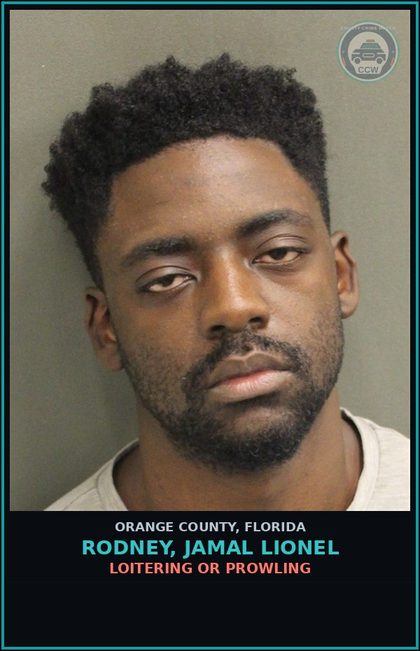 CCW arrest card for RODNEY, JAMAL LIONEL in Orange County: LOITERING OR PROWLING