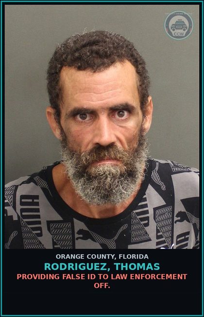 CCW arrest card for RODRIGUEZ, THOMAS in Orange County: PROVIDING FALSE ID TO LAW ENFORCEMENT OFF.