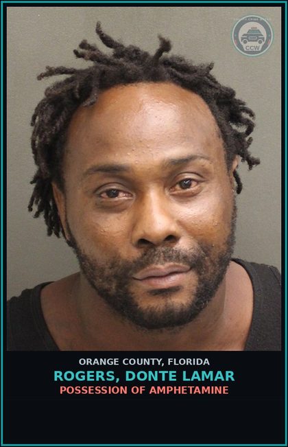 CCW arrest card for ROGERS, DONTE LAMAR in Orange County: POSSESSION OF AMPHETAMINE