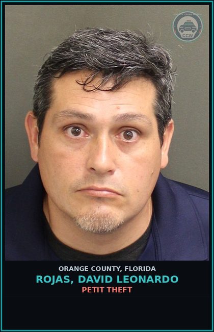 CCW arrest card for ROJAS, DAVID LEONARDO in Orange County: PETIT THEFT