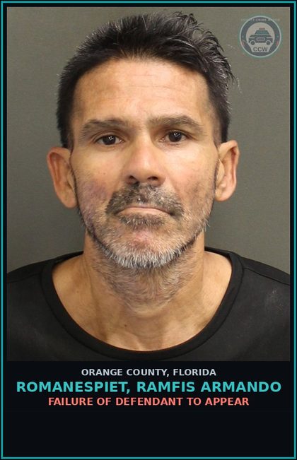 CCW arrest card for ROMANESPIET, RAMFIS ARMANDO in Orange County: FAILURE OF DEFENDANT TO APPEAR