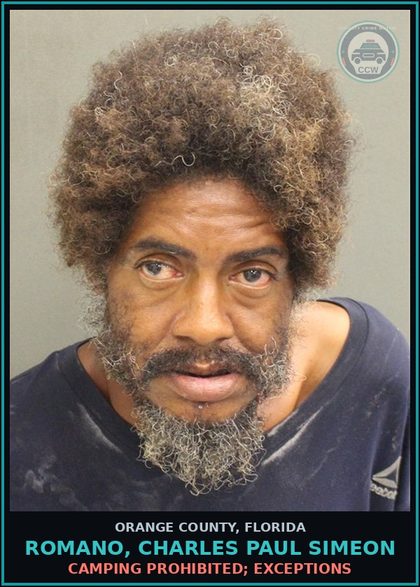 CCW arrest card for ROMANO, CHARLES PAUL SIMEON in Orange County: CAMPING PROHIBITED; EXCEPTIONS