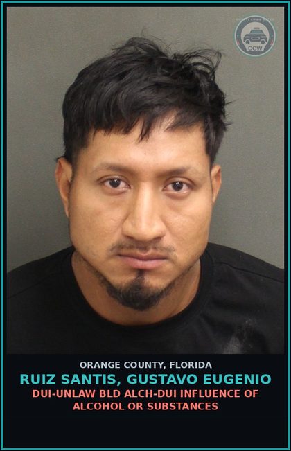 CCW arrest card for RUIZ SANTIS, GUSTAVO EUGENIO in Orange County: DRIV WHILE LIC SUSPEND REVOCATION EQUIV STATUS
