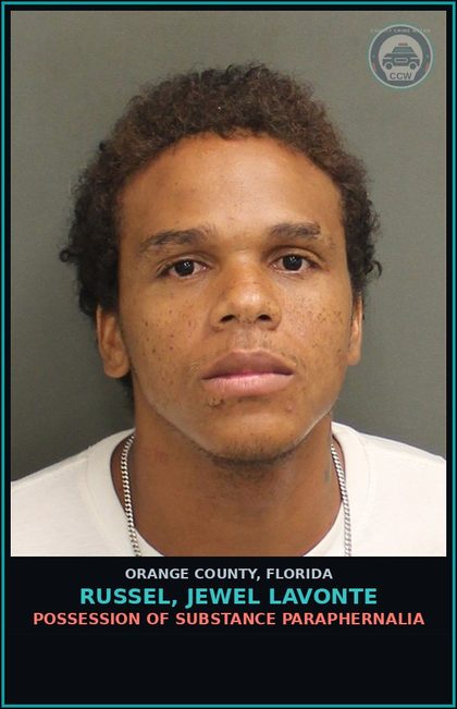CCW arrest card for RUSSEL, JEWEL LAVONTE in Orange County: DRUGS-POSSESS-POSSESS contr substance W/O PRESCRIPTION