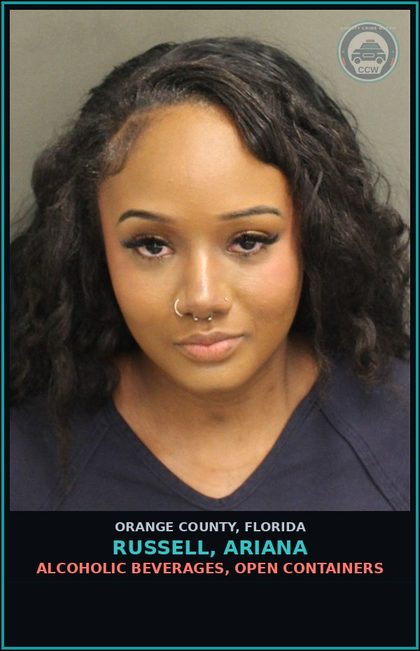 CCW arrest card for RUSSELL, ARIANA in Orange County: ALCOHOLIC BEVERAGES, OPEN CONTAINERS