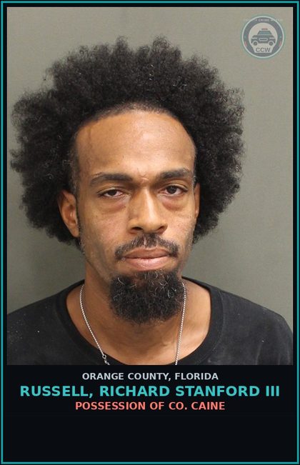 CCW arrest card for RUSSELL, RICHARD STANFORD III in Orange County: POSSESSION OF COCAINE