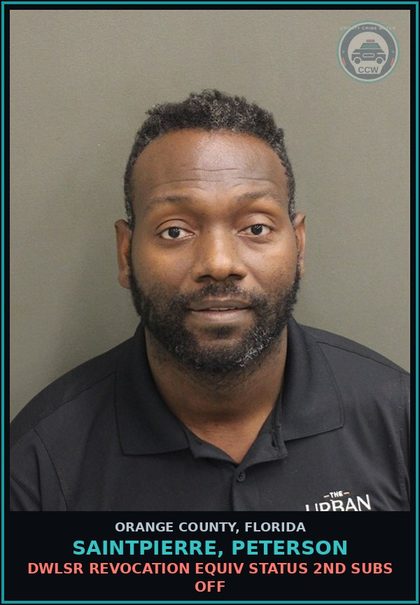 CCW arrest card for SAINTPIERRE, PETERSON in Orange County: DWLSR REVOCATION EQUIV STATUS 2ND SUBS OFF