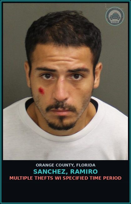 CCW arrest card for SANCHEZ, RAMIRO in Orange County: MULTIPLE THEFTS WI SPECIFIED TIME PERIOD