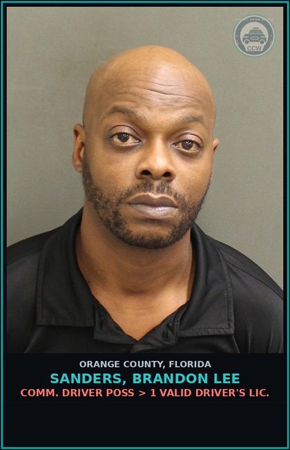 CCW arrest card for SANDERS, BRANDON LEE in Orange County: COMM. DRIVER POSS > 1 VALID DRIVER'S LIC.