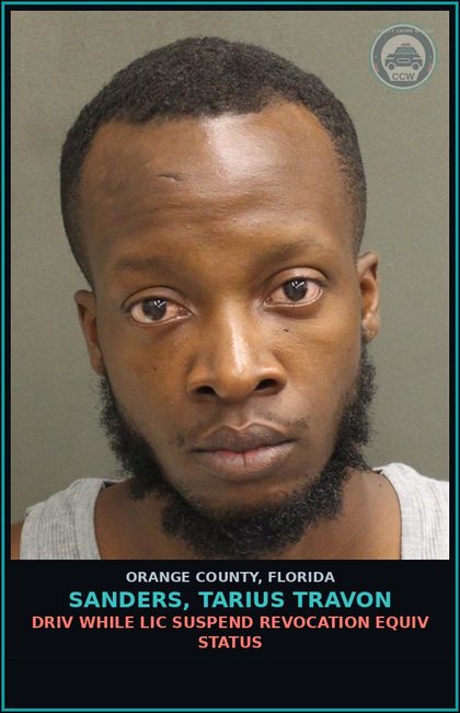 CCW arrest card for SANDERS, TARIUS TRAVON in Orange County: DRIV WHILE LIC SUSPEND REVOCATION EQUIV STATUS