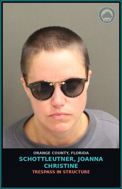 CCW arrest card for SCHOTTLEUTNER, JOANNA CHRISTINE in Orange County: TRESPASS IN STRUCTURE