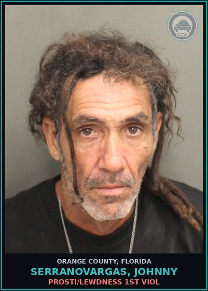 CCW arrest card for SERRANOVARGAS, JOHNNY in Orange County: Prosti/LEWDNESS 1ST VIOL