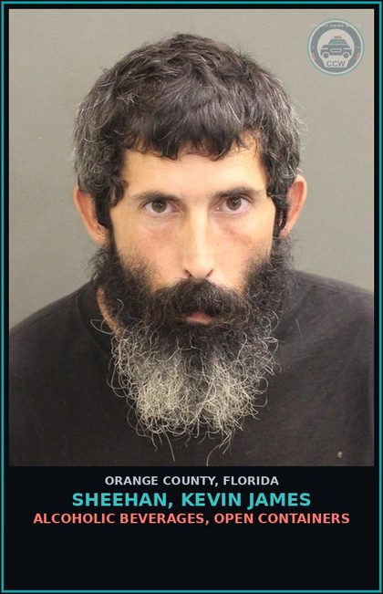 CCW arrest card for SHEEHAN, KEVIN JAMES in Orange County: ALCOHOLIC BEVERAGES, OPEN CONTAINERS