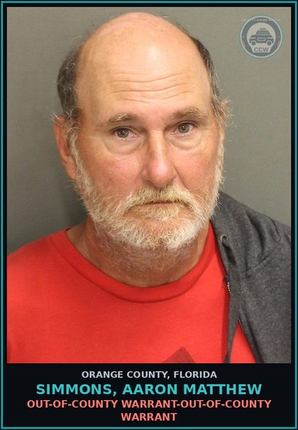 CCW arrest card for SIMMONS, AARON MATTHEW in Orange County: OUT-OF-COUNTY WARRANT-OUT-OF-COUNTY WARRANT