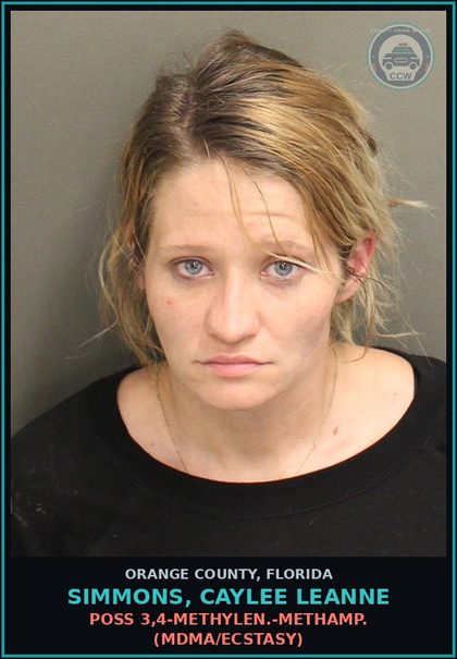 CCW arrest card for SIMMONS, CAYLEE LEANNE in Orange County: POSS 3,4-METHYLEN.-METHAMP. (MDMA/ECSTASY)