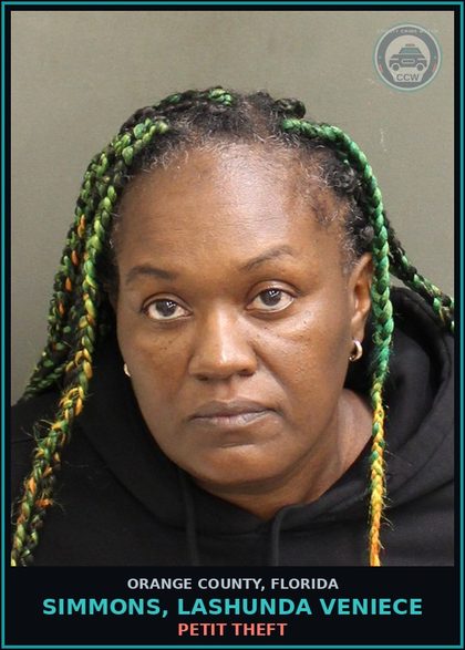 CCW arrest card for SIMMONS, LASHUNDA VENIECE in Orange County: PROVIDING FALSE ID TO LAW ENFORCEMENT OFF.