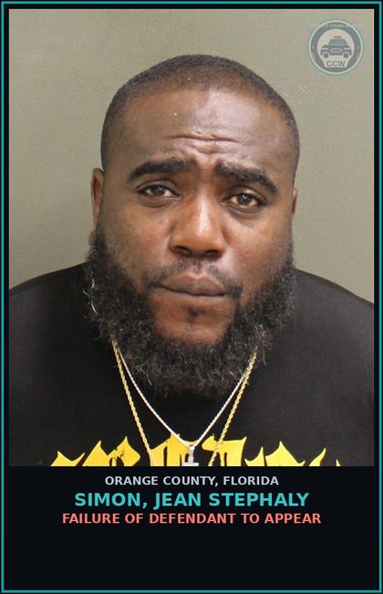 CCW arrest card for SIMON, JEAN STEPHALY in Orange County: FAILURE OF DEFENDANT TO APPEAR