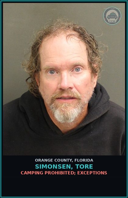 CCW arrest card for SIMONSEN, TORE in Orange County: CAMPING PROHIBITED; EXCEPTIONS