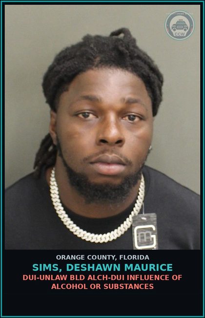 CCW arrest card for SIMS, DESHAWN MAURICE in Orange County: CRIMINAL MISCHIEF (>$200, <$1000)