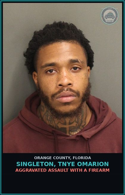 CCW arrest card for SINGLETON, TNYE OMARION in Orange County: IMPROPER EXHIBITION OF WEAPON OR FIREARM